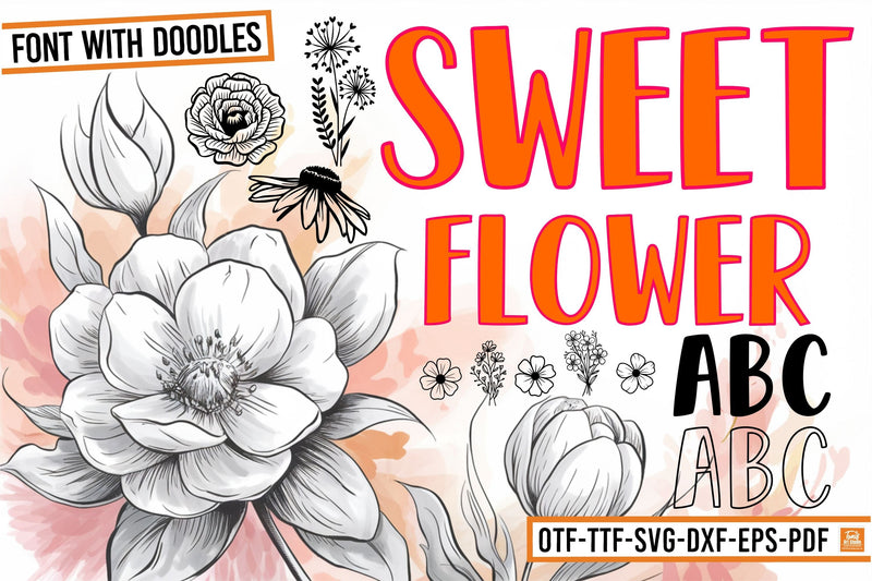 Sweet Flower Font SVG | Doodles Font Duo | OTF, TTF Files Font TonisArtStudio 