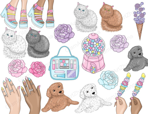 Sweet Girl CLIPART Cozy Home Girls Lazy Stickers - PNG files SVG GlamArtZhanna 