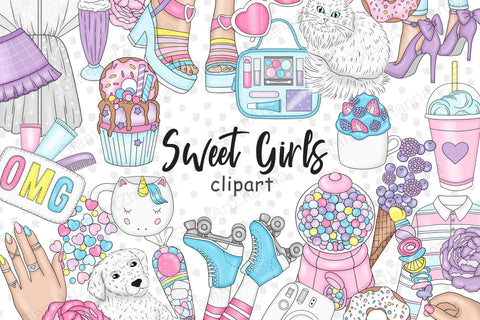 Sweet Girl CLIPART Cozy Home Girls Lazy Stickers - PNG files SVG GlamArtZhanna 