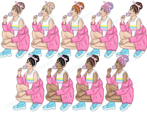 Sweet Girl GIRLS Cozy Home Valentines Stickers - PNG files SVG GlamArtZhanna 