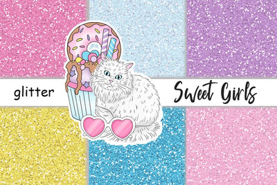 Sweet Girl GLITTER Cozy Home Valentines Sticker - JPEG files Digital Pattern GlamArtZhanna 
