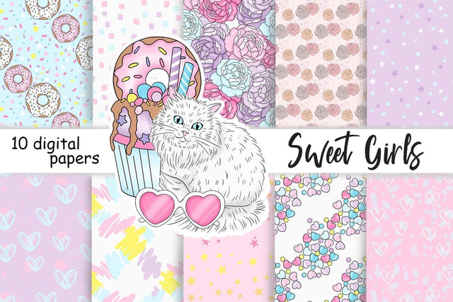 Sweet Girl PATTERN Cozy Home Valentines Sticker - JPEG files Digital Pattern GlamArtZhanna 