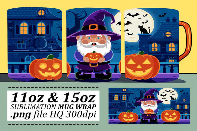 Sweet Gnome Mug Wrap for Halloween 15oz Sublimation afrosvg 