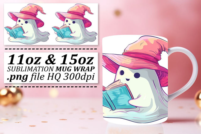 Sweet Halloween Pink Ghost Mug Wrap 11oz 15oz Sublimation Sublimation afrosvg 