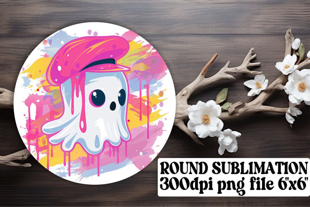 Sweet Halloween Pink Ghost Round Design Keychain Sublimation Sublimation afrosvg 