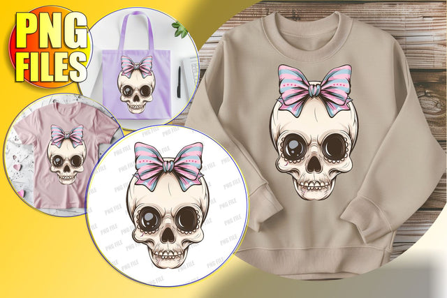 Sweet Halloween Skull Sublimation PNG - Coquette Bow Design Sublimation afrosvg 