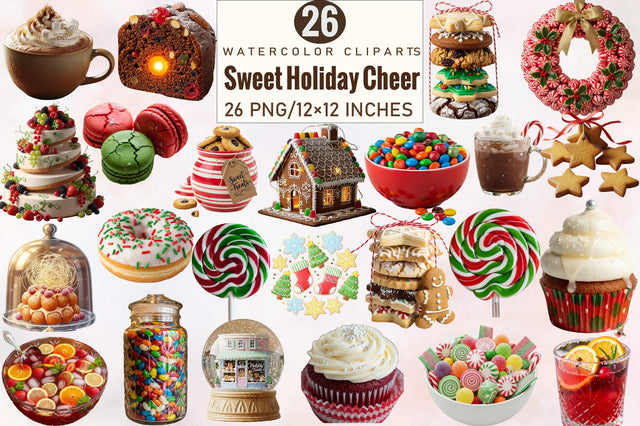 Sweet Holiday Cheer Clipart Bundle. Sublimation SVGArt 