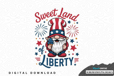Sweet land of liberty gnome sublimation png design Sublimation Regulrcrative 