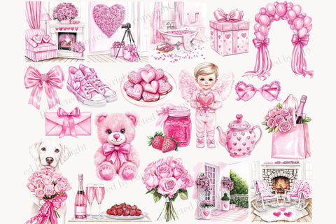 Sweet Love Valentine Clipart | Pink Couple Romantic PNGs SVG GlamArtZhanna 