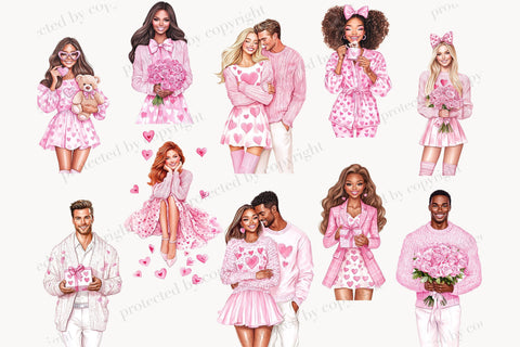 Sweet Love Valentine Clipart | Pink Couple Romantic PNGs SVG GlamArtZhanna 