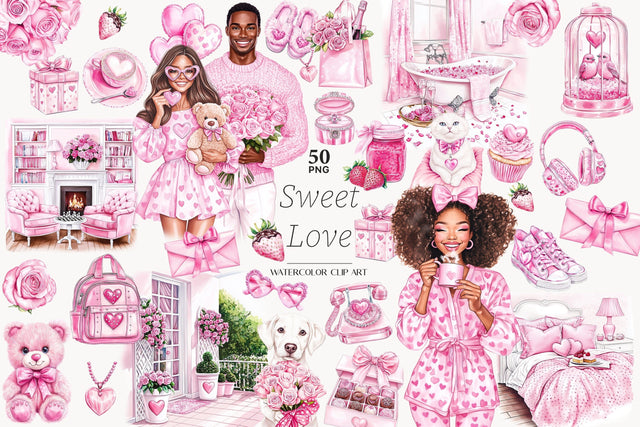 Sweet Love Valentine Clipart | Pink Couple Romantic PNGs SVG GlamArtZhanna 