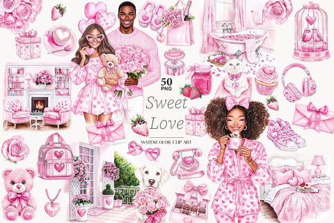 Sweet Love Valentine Clipart | Pink Couple Romantic PNGs SVG GlamArtZhanna 
