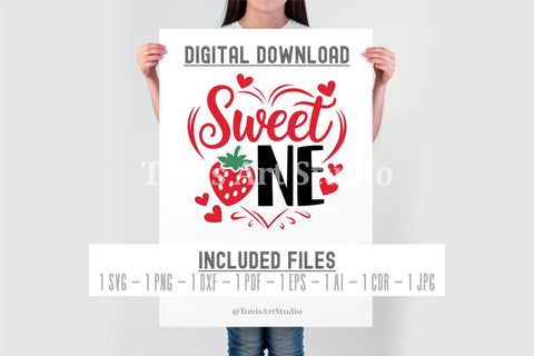Sweet One SVG, First Birthday Cut File, Strawberry Party SVG TonisArtStudio 