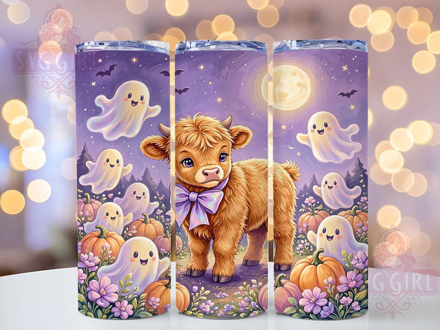 Sweet Pastel Halloween Cow 20oz Tumbler, Cow Motif, Pastel Art Design, Halloween Theme, Whimsical Accent, Cute Charm, Sublimation Wrap, 20oz Tumbler Sublimation SvggirlplusArt 