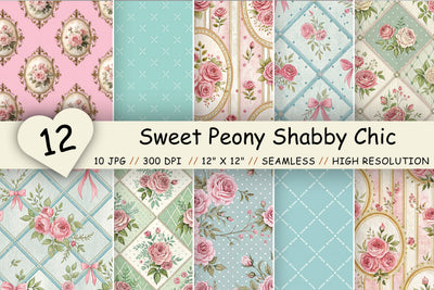 Sweet Peony Shabby Chic Digital Paper, Seamless Watercolor Floral Pattern Pack, Printable Scrapbook Paper, Rose Design Bundle Digital Pattern FloridPrintables 
