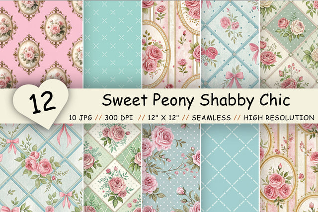 Sweet Peony Shabby Chic Digital Paper, Seamless Watercolor Floral Pattern Pack, Printable Scrapbook Paper, Rose Design Bundle Digital Pattern FloridPrintables 