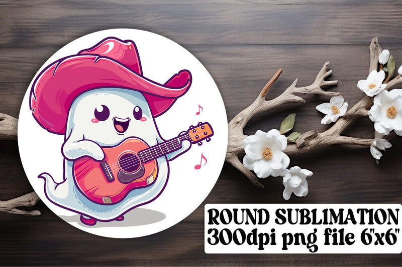 Sweet Pink Ghost Design Round for Halloween Keychain Sublimation afrosvg 