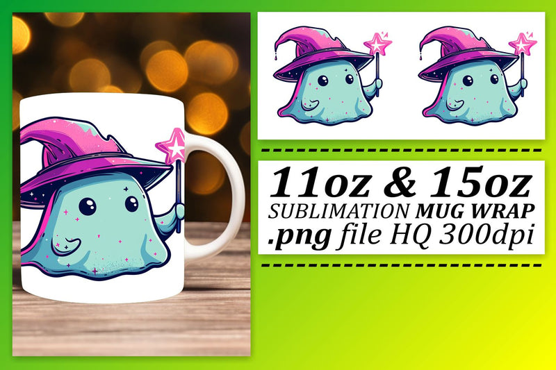 Sweet Pink Ghost Halloween Mug Wrap 11oz 15oz Design Sublimation afrosvg 