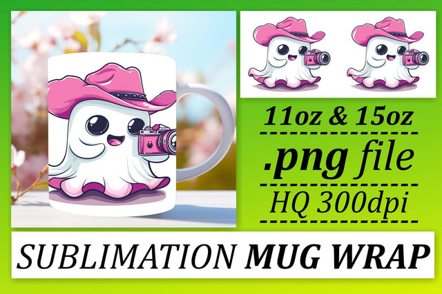 Sweet Pink Ghost Halloween Mug Wrap 11oz 15oz Sublimation Sublimation afrosvg 