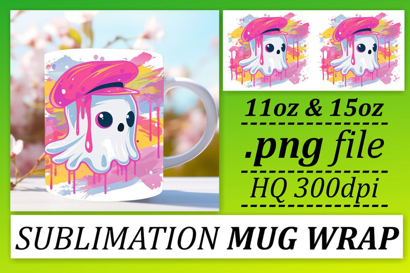 Sweet Pink Ghost Halloween Mug Wrap Sublimation 11oz 15oz Sublimation afrosvg 