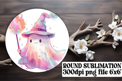 Sweet Pink Ghost Halloween Round Design Keychain Sublimation afrosvg 