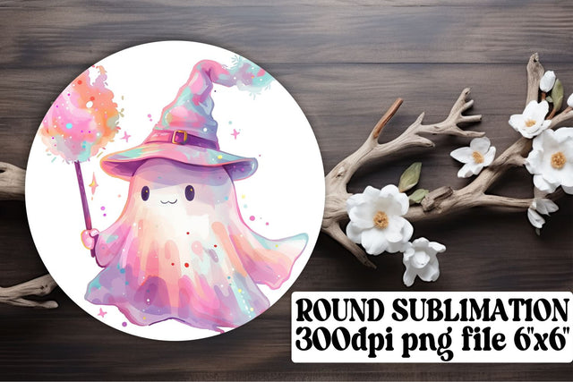 Sweet Pink Ghost Halloween Round Design Keychain Sublimation afrosvg 