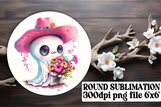 Sweet Pink Ghost Halloween Round Design Keychain Sublimation Sublimation afrosvg 