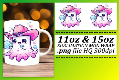 Sweet Pink Ghost Mug Wrap for Halloween 11oz 15oz Sublimation Sublimation afrosvg 
