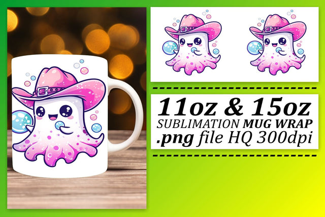 Sweet Pink Ghost Mug Wrap for Halloween 11oz 15oz Sublimation Sublimation afrosvg 