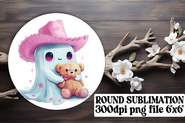 Sweet Pink Ghost Round Design for Halloween Keychain Sublimation Sublimation afrosvg 