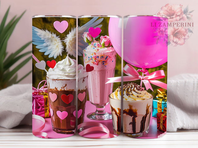 Sweet Pink Valentine Tumbler, Milkshake Tumbler, Coffee Drink Art, 20Oz Wrap Design, Valentine Sublimation, Cute Pink Design, Sweet Drink Theme Sublimation Li Zamperini 