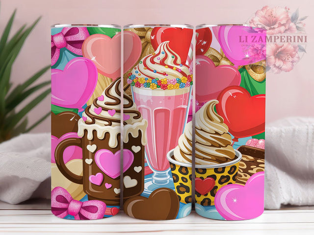 Sweet Pink Valentine Tumbler, Milkshake Tumbler, Coffee Drink Art, 20Oz Wrap Design, Valentine Sublimation, Cute Pink Design, Sweet Drink Theme Sublimation Li Zamperini 