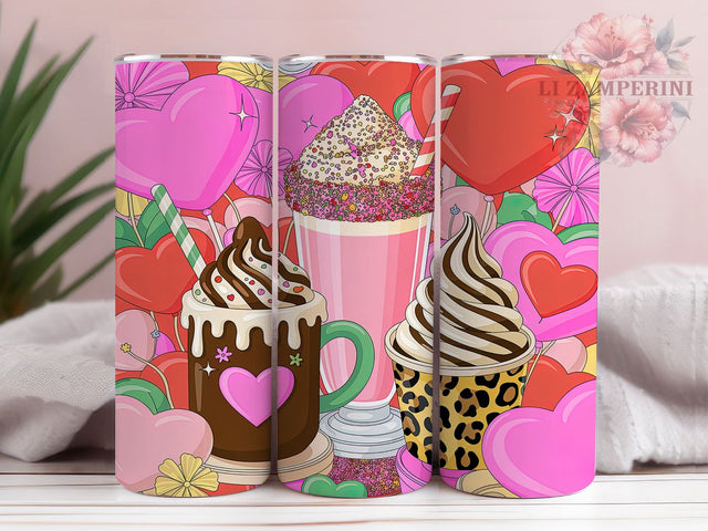 Sweet Pink Valentine Tumbler, Milkshake Tumbler, Coffee Drink Art, 20Oz Wrap Design, Valentine Sublimation, Cute Pink Design, Sweet Drink Theme Sublimation Li Zamperini 