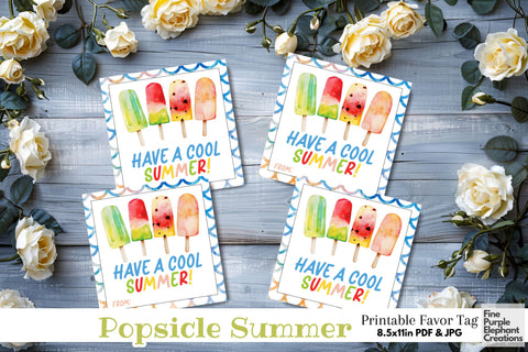 Sweet Popsicle Ice Pop Printable Favor Tag Label - End School Year Summer Vacation Digital Pattern Fine Purple Elephant Creations 