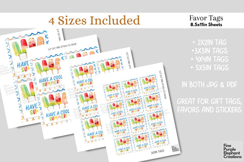 Sweet Popsicle Ice Pop Printable Favor Tag Label - End School Year Summer Vacation Digital Pattern Fine Purple Elephant Creations 