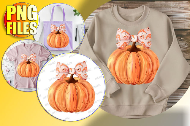 Sweet Pumpkin with Bow for Autumn Sublimation - PNG Sublimation afrosvg 