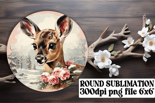 Sweet Retro Christmas PNG Keychain Watercolor Round Design Sublimation afrosvg 