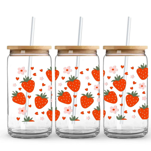 Sweet Strawberries 9.7" x 4.3" UV DTF Wrap (Cup NOT Included) Physical DIY Craft Warehouse 