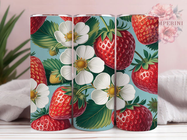 Sweet Strawberry Garden Tumbler, Fruit Pattern Design, Berry Blossom Art, Summer Garden Wrap, Sweet Fruit Pattern, Botanical Berry Print, Garden Fruit Design Sublimation Li Zamperini 