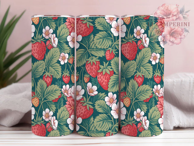 Sweet Strawberry Garden Tumbler, Fruit Pattern Design, Berry Blossom Art, Summer Garden Wrap, Sweet Fruit Pattern, Botanical Berry Print, Garden Fruit Design Sublimation Li Zamperini 