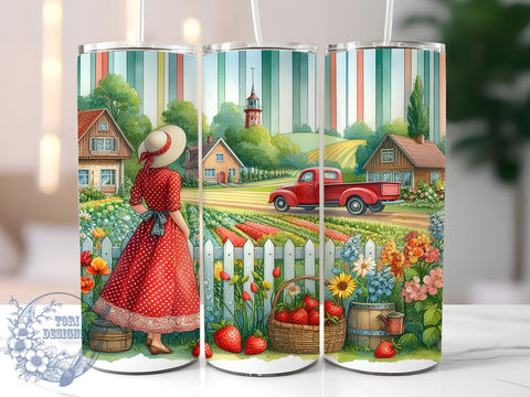 Sweet Strawberry Girl 20oz Skinny Tumbler, Strawberry Fruits Tumbler Png, Straight & Tapered Tumbler Wrap, Instant Digital Download Sublimation ToriDesigns 