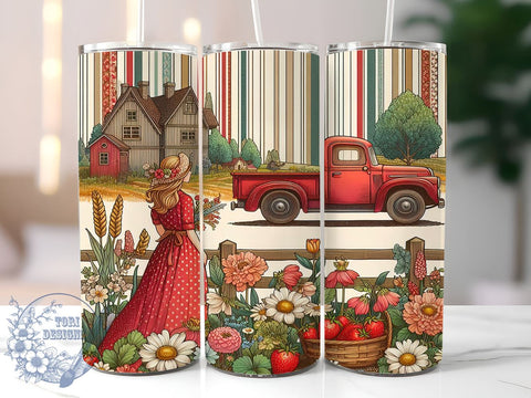 Sweet Strawberry Girl 20oz Skinny Tumbler, Strawberry Fruits Tumbler Png, Straight & Tapered Tumbler Wrap, Instant Digital Download Sublimation ToriDesigns 