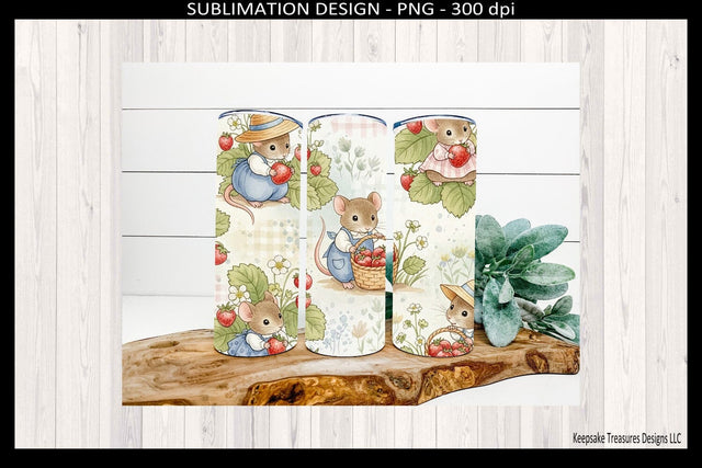 Sweet Strawberry Love Mouse Tumbler Wrap PNG, 20oz Skinny Tumbler Sublimation Design, Car Coaster PNG Sublimation Keepsake Treasures Designs LLC. 