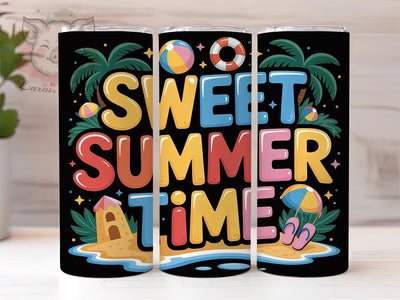 Sweet Summer Time 20oz Tumbler, Sweet Summer Time Phrase, Tropical Coastal Illustration, Sublimation Tumbler Wrap, 20oz Tumbler, Fun Summer Gift, Bright Ocean Style Sublimation Lara' s Designs 
