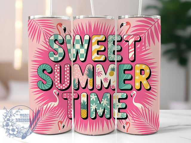 Sweet Summer Time 20oz Tumbler, Vibrant Summer Wrap, Summertime PNG, 20oz Skinny Tumbler, Summer Sublimation, Colorful Beach Art, Tropical Summer Graphic, Vacation Vibes Design Sublimation ToriDesigns 