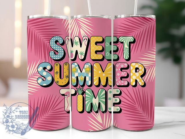 Sweet Summer Time 20oz Tumbler, Vibrant Summer Wrap, Summertime PNG, 20oz Skinny Tumbler, Summer Sublimation, Colorful Beach Art, Tropical Summer Graphic, Vacation Vibes Design Sublimation ToriDesigns 