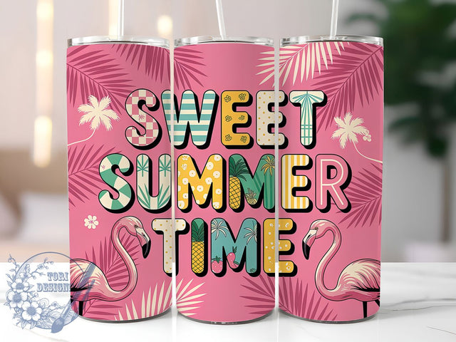 Sweet Summer Time 20oz Tumbler, Vibrant Summer Wrap, Summertime PNG, 20oz Skinny Tumbler, Summer Sublimation, Colorful Beach Art, Tropical Summer Graphic, Vacation Vibes Design Sublimation ToriDesigns 