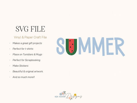 Sweet Summer Vibes - Watermelon Word Art SVG Cut File SVG Aja Nicole Designs 
