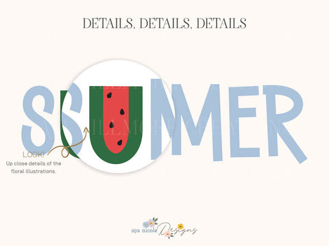 Sweet Summer Vibes - Watermelon Word Art SVG Cut File SVG Aja Nicole Designs 