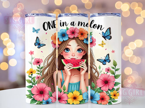 Sweet Summertime, One in a Melon, Tropical Tumbler, 20oz PNG, Watermelon Design, Sublimation Art, Cute Drinkware Sublimation SvggirlplusArt 